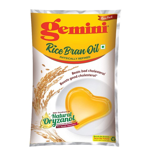 Gemini Refined Rice Bran Oil Pouch, 1L