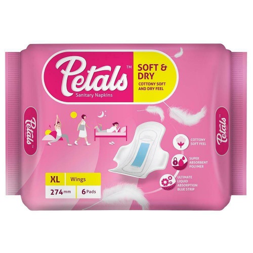 Petals Soft and Dry Sanitary Napkin (XL) 6 pads  100gm