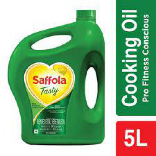 Saffola Tasty Refined Cooking oil | Blended Rice bran & Corn oil | Pro Fitness Conscious, 5 L Jar