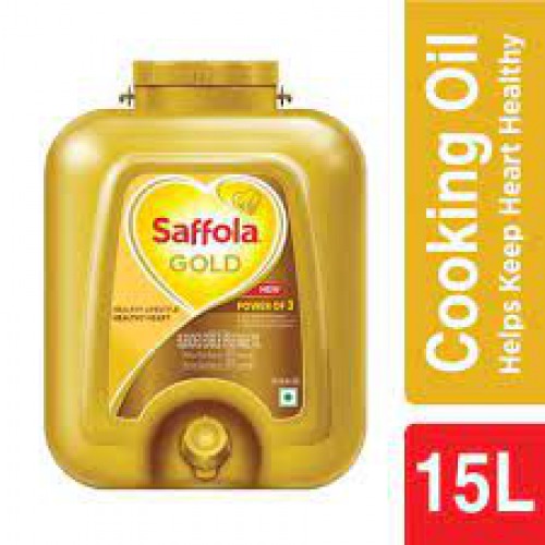 Saffola Gold Refined Cooking oil | Blended Rice Bran & Sunflower oil | Helps Keeps Heart Healthy, 15 L Jar