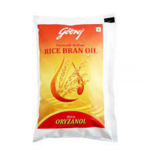 Godrej Rice Bran Oil - Refined, Fortified With Vitamins A, D & E, 1 L Pouch