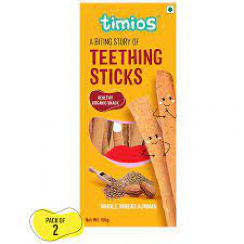Timios Organic Teething Sticks - Whole Wheat Ajwain, 150 g (Pack of 2)
