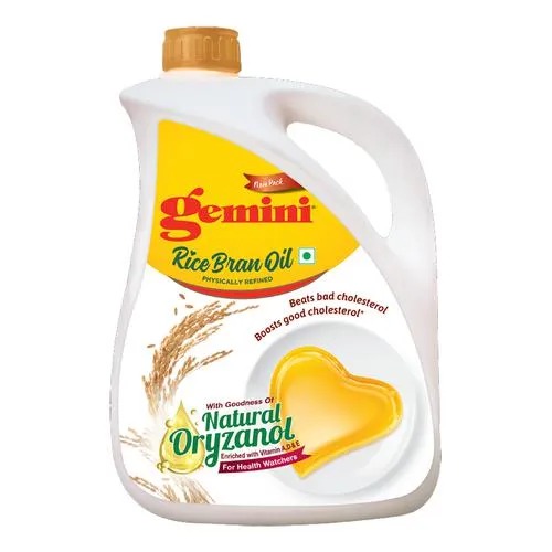 Gemini Physically Refined Rice Bran Oil - with Natural Oryzanol, 5 L