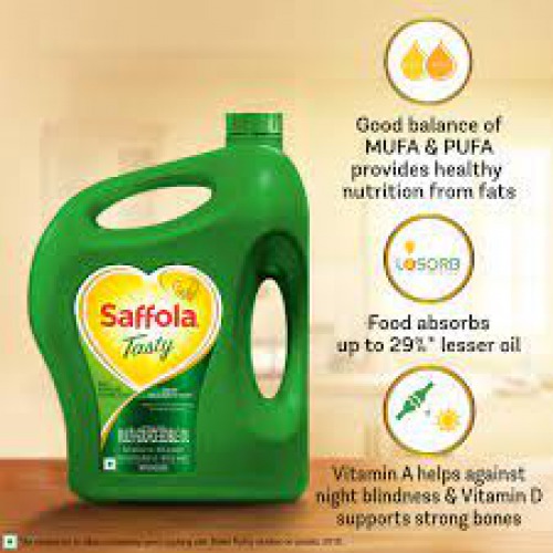 Saffola Tasty Refined Cooking oil | Blended Rice bran & Corn oil | Pro Fitness Conscious, 5 L Jar