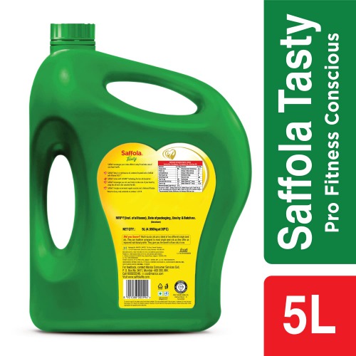 Saffola Tasty Refined Cooking oil | Blended Rice bran & Corn oil | Pro Fitness Conscious, 5 L Jar