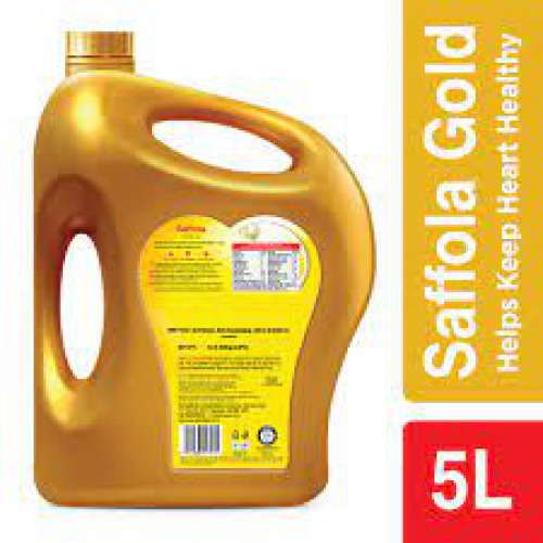 Saffola Gold Refined Cooking oil | Blended Rice Bran & Sunflower oil | Helps Keeps Heart Healthy, 5 L Jar