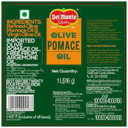 Del Monte Olive Pomace Oil, 1 L Plastic Bottle