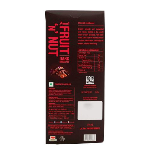 Amul Dark Chocolate Bar - Fruit N Nut, 150gm