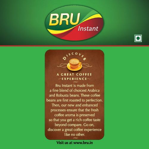 BRU Instant Coffee Powder Pouch, Roasted Arabica & Robusta Ground Coffee Beans From South India